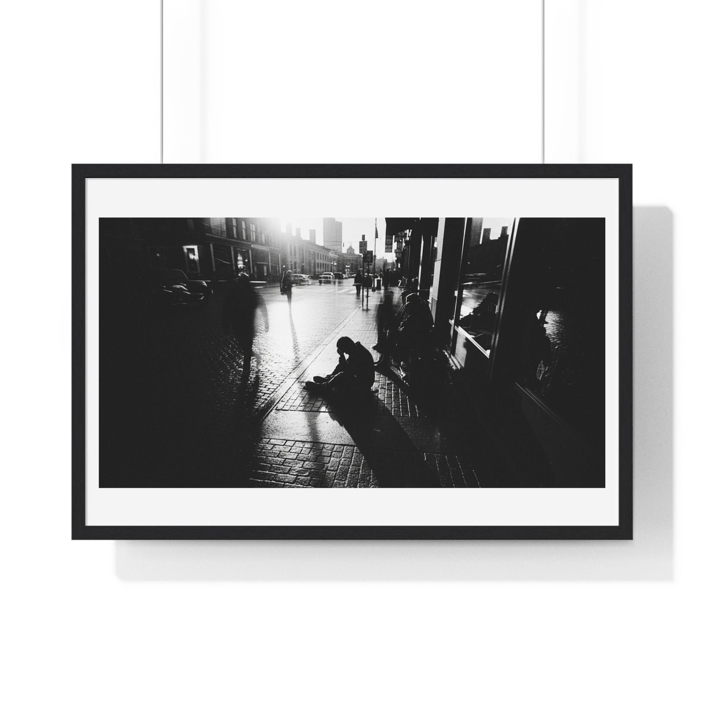 Black and White Photography, High-Contrast Cityscape 'Designed by AI' Framed Print