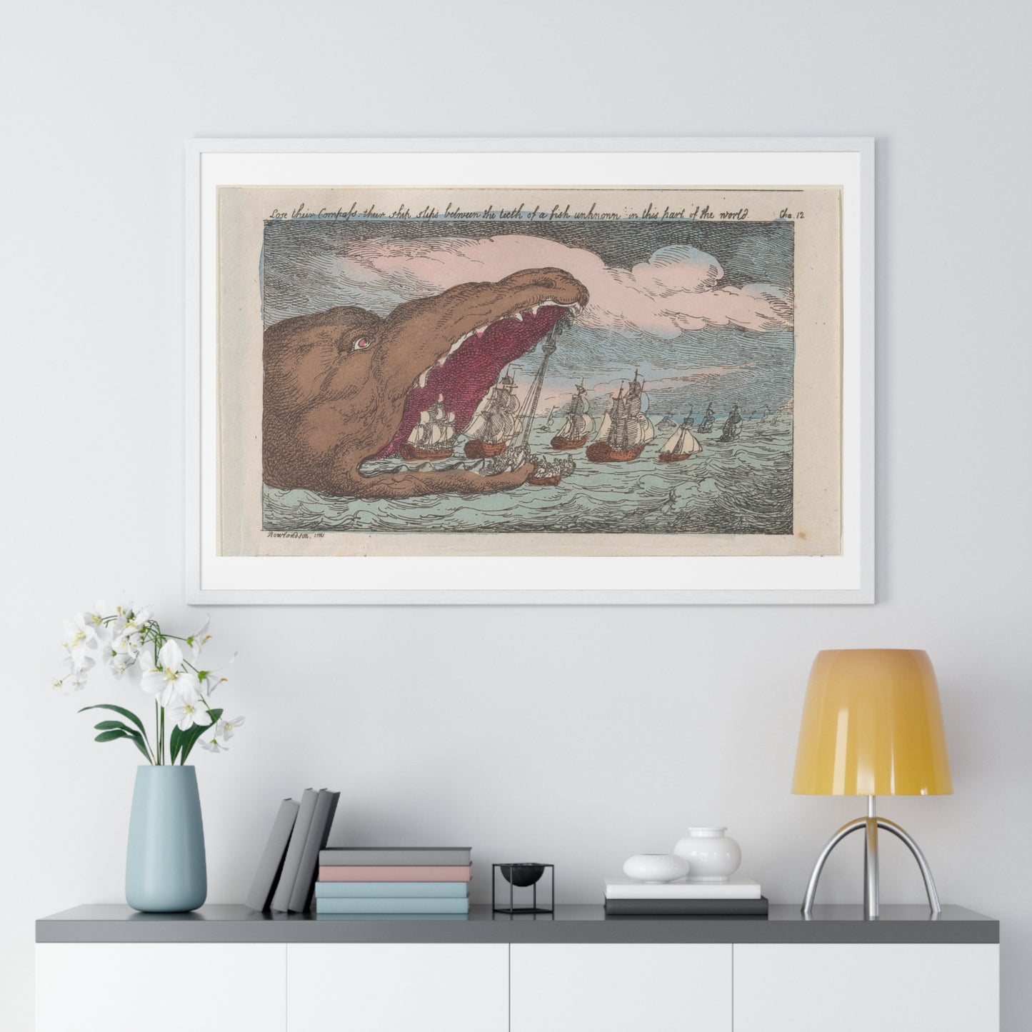 Lose their Compass, their Ship Slips Between the Teeth of a Fish Unknown in this Part of the World (1809) from the Original, Framed Print