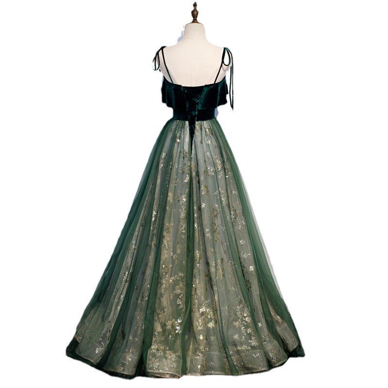 Vireous Long Sling Evening Dress Dark Green Fantasy Style