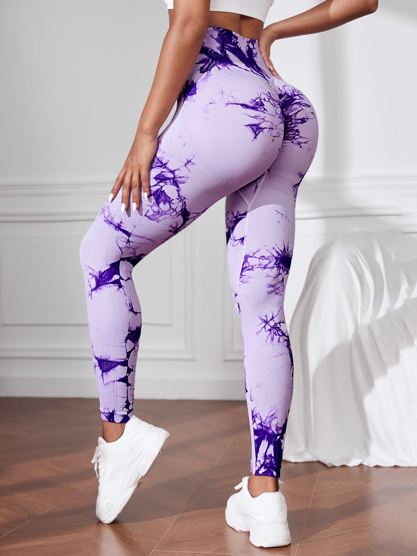 Seamless Peach Design Yoga Trousers, Tie-Dye High Waist Hip-Lift Leggings