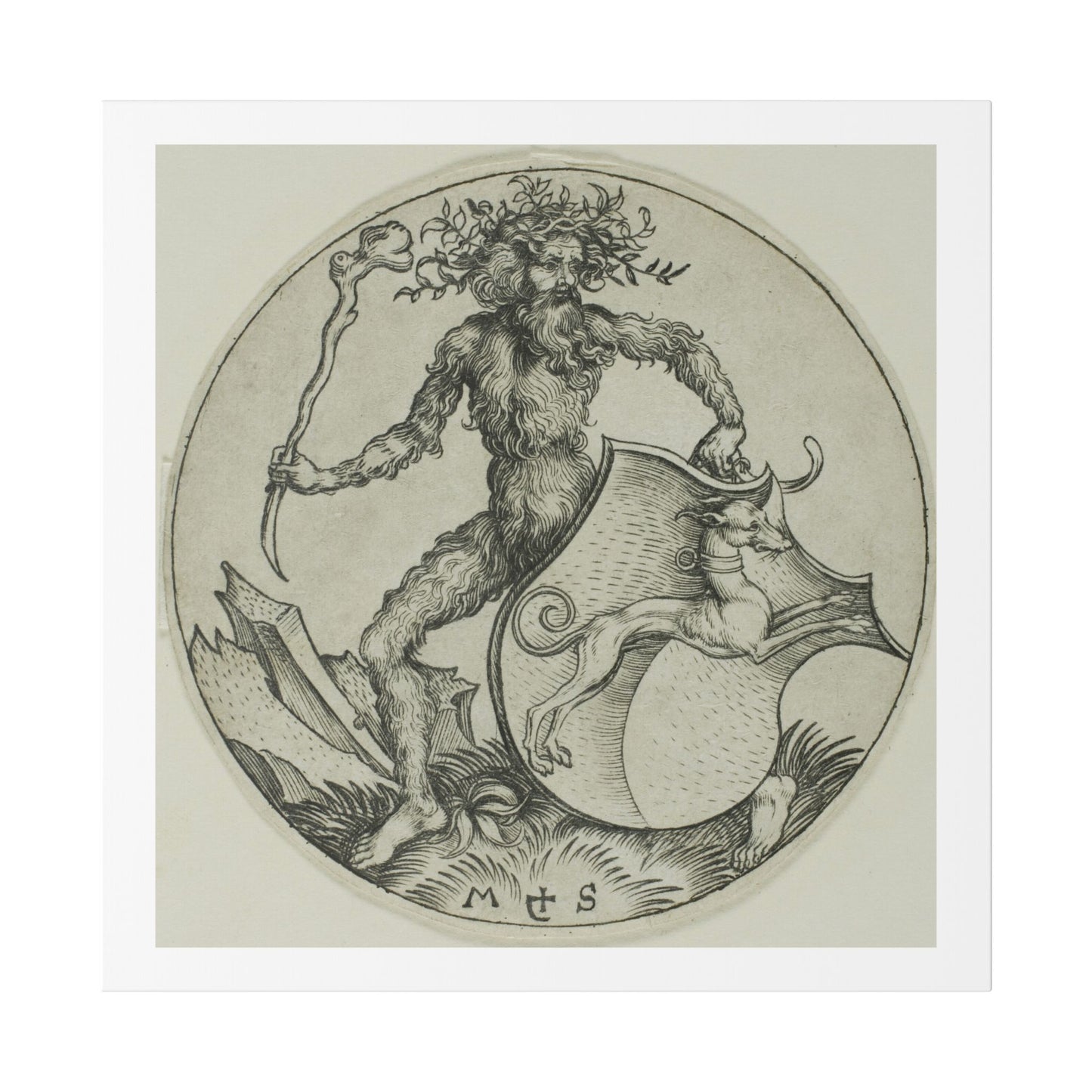 Shield with a Greyhound, Held by a Wild Man (1470–1491) by Martin Schongauer, from the Original, Canvas Print