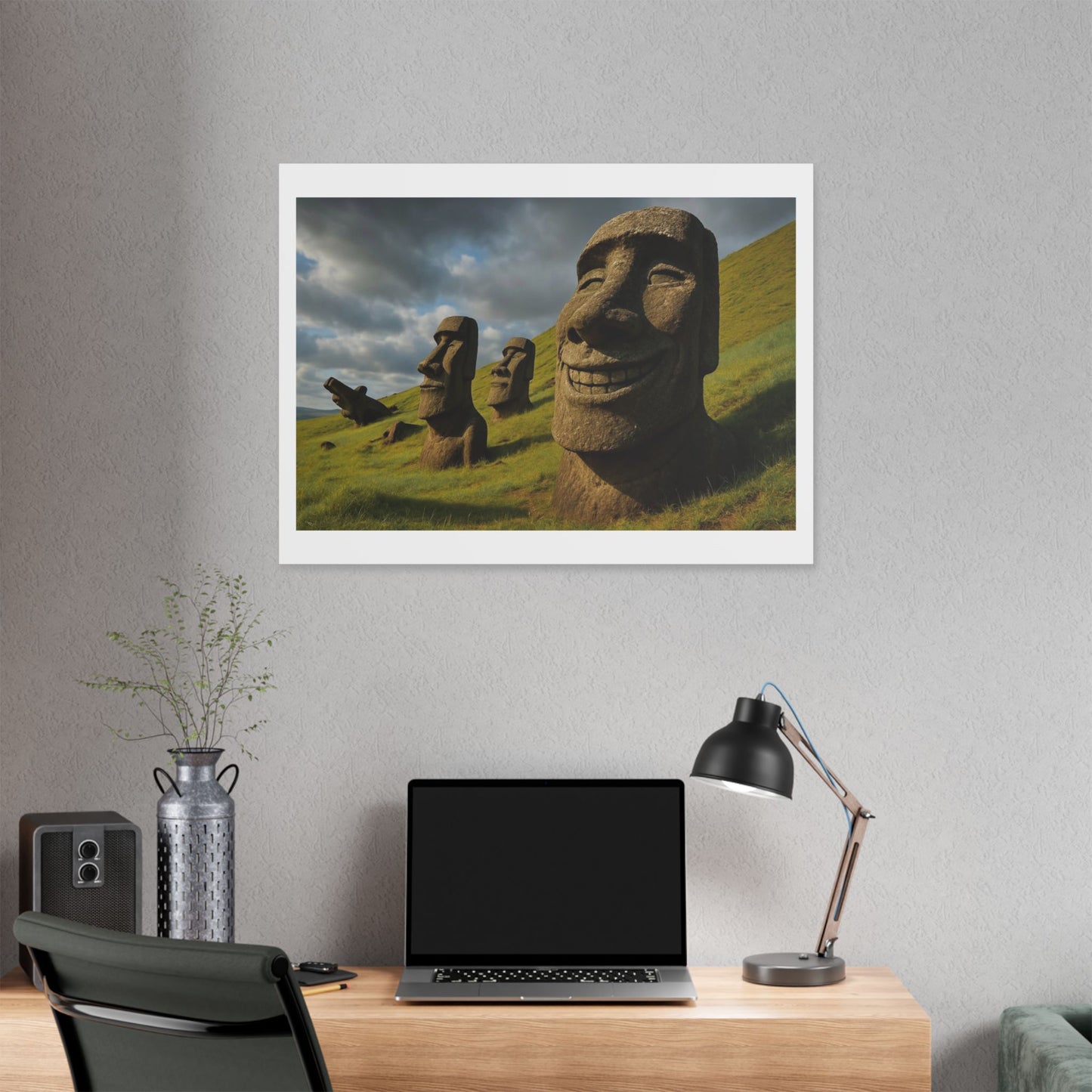 Moai Statues of Easter Island Seen on a Good Day 'Designed by AI' Canvas Art Print