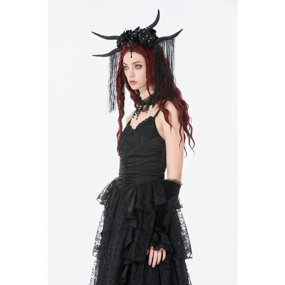 Dark in Love Gothic Satin Lace Tiered Dress