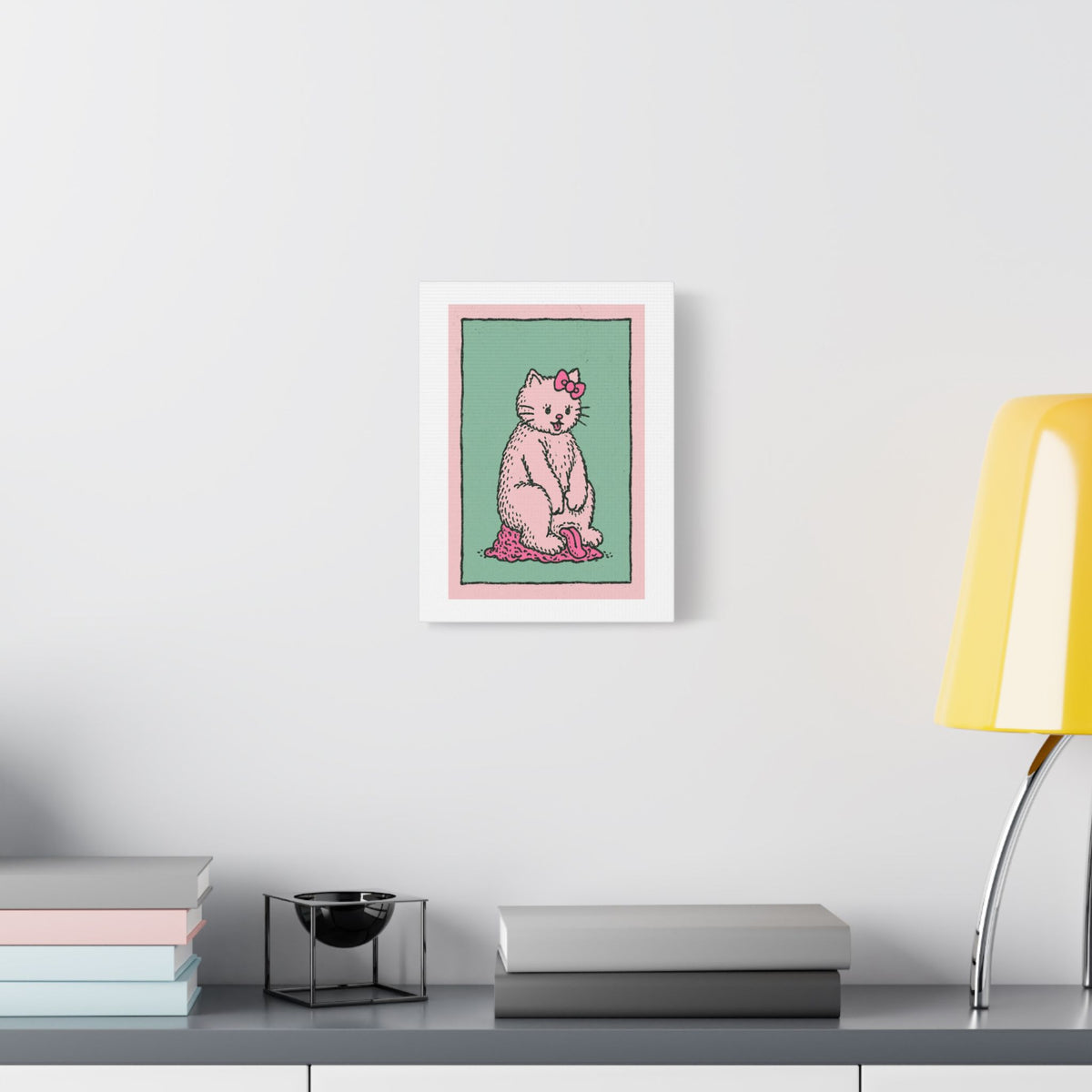 Cute Pink Cat Stretched Canvas Wall Art