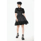 Dark in Love Belladonna Lace-Up High Collar Puff Sleeve Goth Dress, Plus Sizes