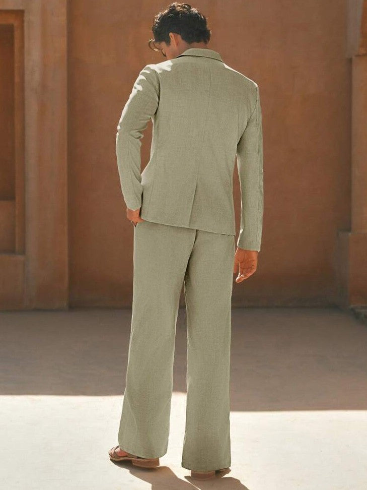 Men's Tawny Double-Breasted Blazer and Wide Leg Pants Suit