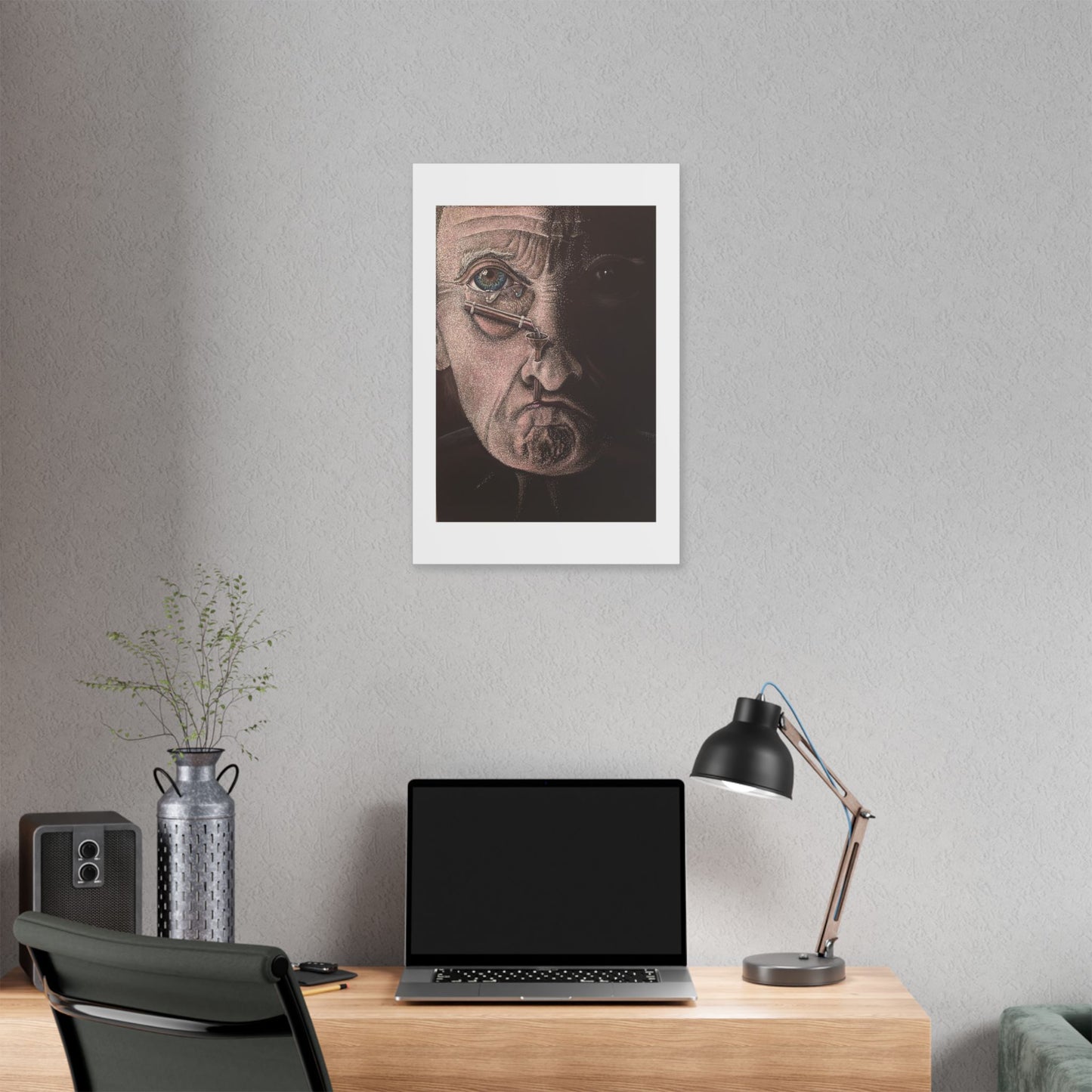 Tears, Surrealist Art, White Gel Pen and Pencils on Black Cardboard 'Designed by AI' Canvas Art Print