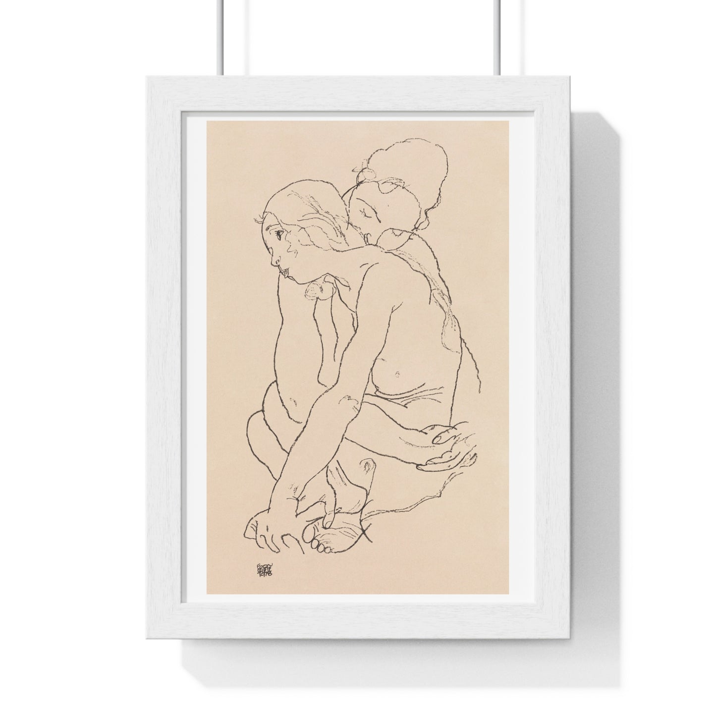Woman and Girl Embracing (1918) by Egon Schiele, from the Original, Framed Art Print