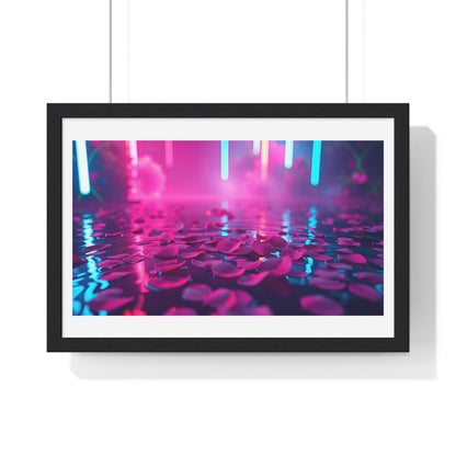 Petals on the Water, Pink Vibrant Art 'Designed by AI' Framed Print