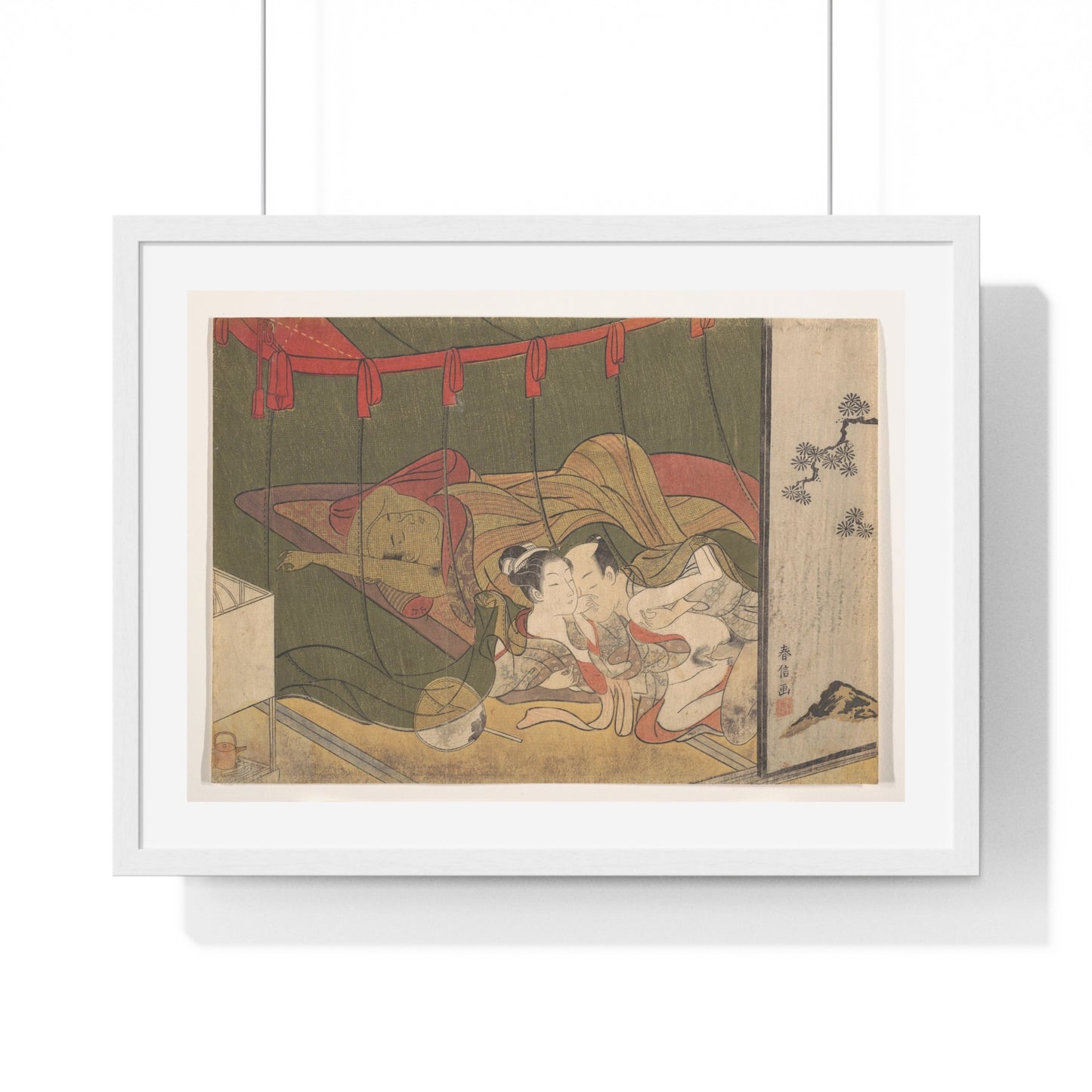 Lovers Beneath a Mosquito Net (18th Century) by Suzuki Harunobu, from the Original, Framed Print