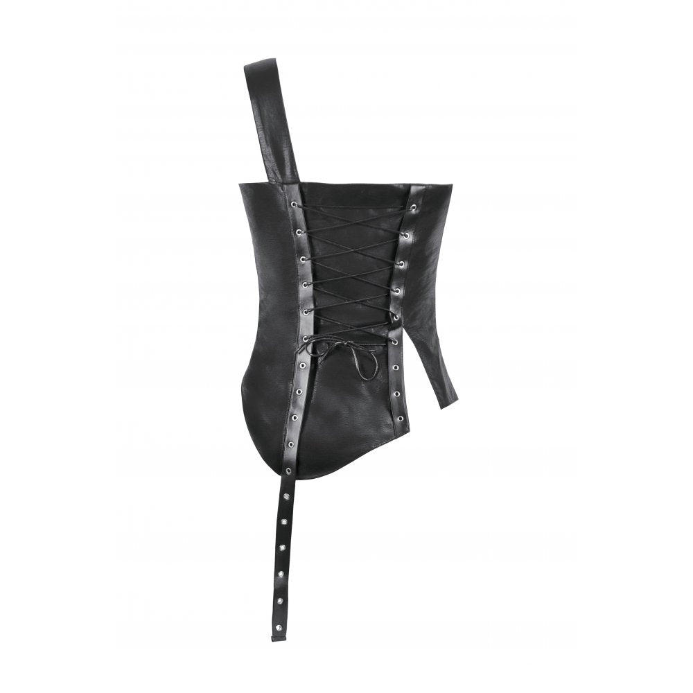 Dark in Love Vespera One-Shoulder Spiked Faux Leather Corset Top