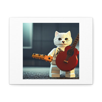 Lego Cat Holding a Guitar 'Designed by AI' Art Print on Canvas