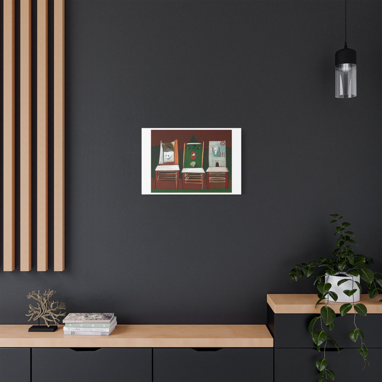 Birds and Chairs, Abstract Art 'Designed by AI' Print on Canvas