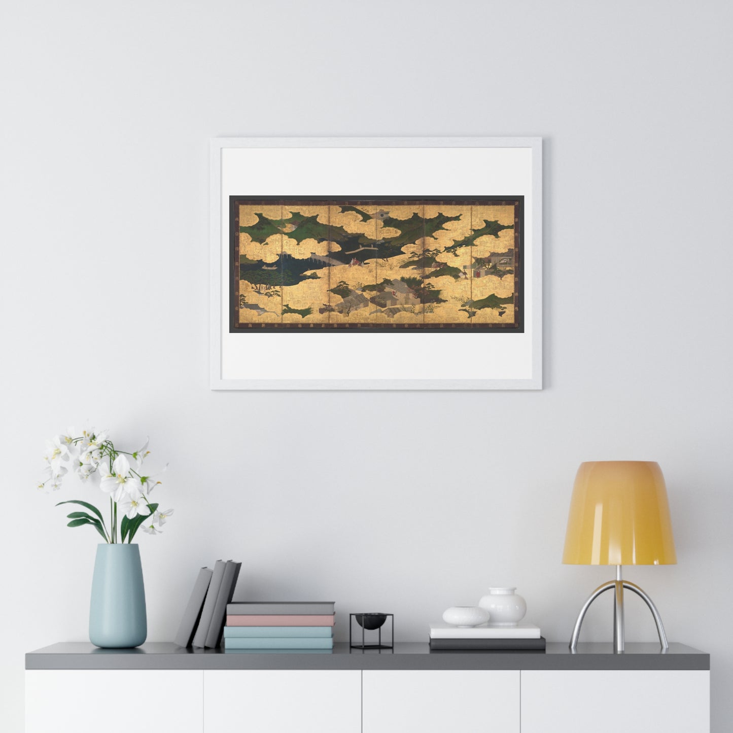 Japanese 13th Century Screen Painting, Kogō and the Imperial Procession to Ōhara, from The Tale of the Heike (Heike Monogatari) Framed Print