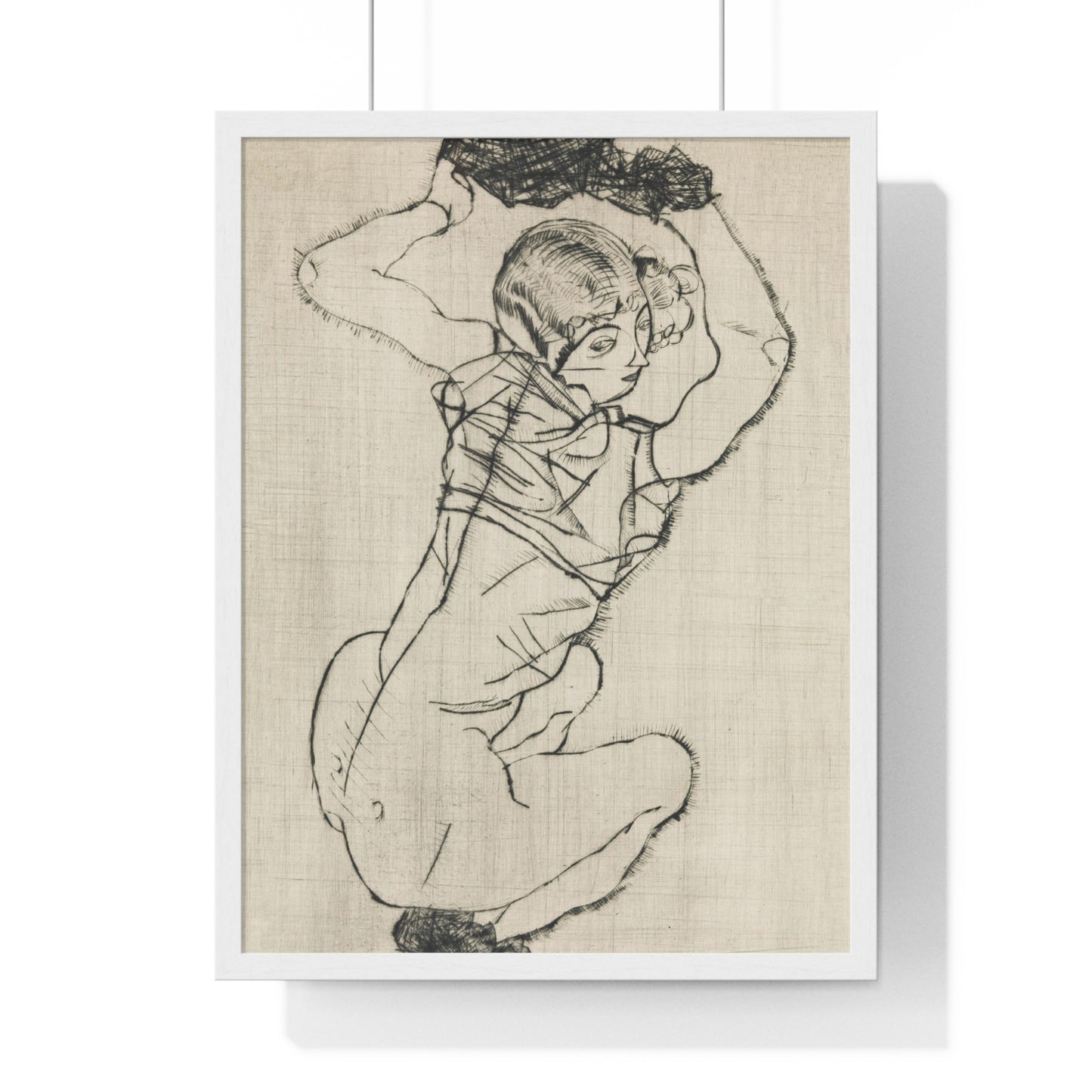 Squatting Woman (1914) by Egon Schiele from the Original, Framed Art Print