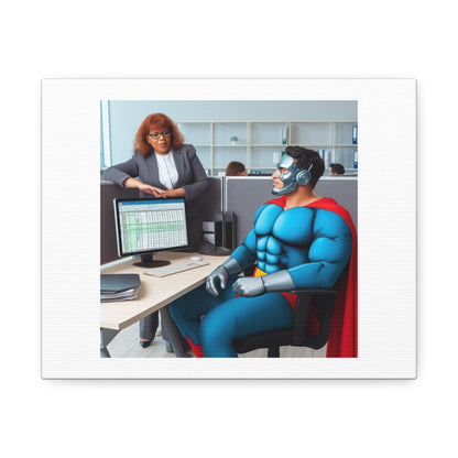 Crime Doesn't Pay, Neither Does Crime Fighting. Superheros At Their Day Jobs 'Designed by AI' Art Print on Canvas