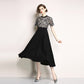 Lace Bodice Classic Short-Sleeve Black Cocktail Dress