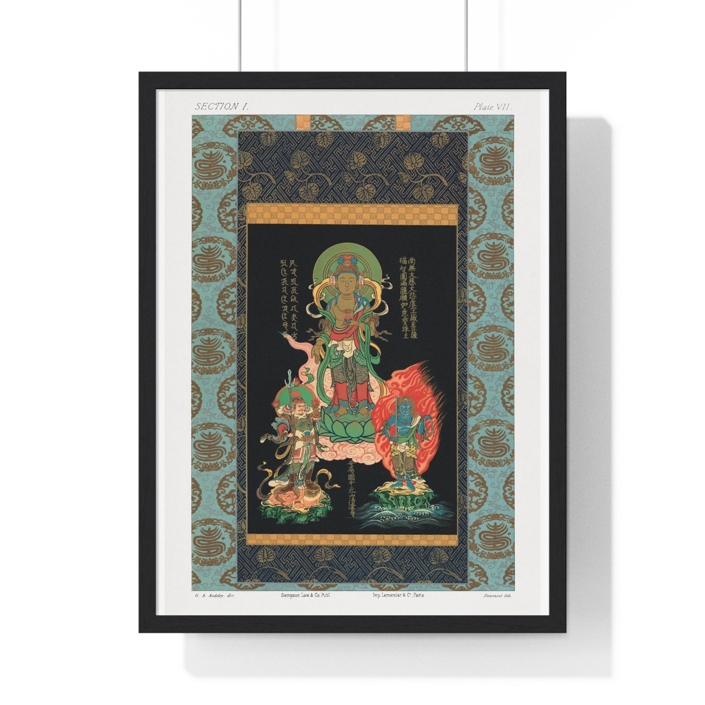 Bodhisattva and Two Gods, Vintage Japanese Painting by George Ashdown Audsley, from the Original, Framed Print