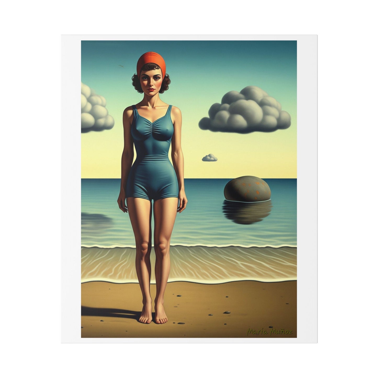 Woman at the Beach, Rene Magritte Art Style 'Designed by AI' Canvas Art Print