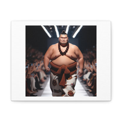 Japanese Sumo Wrestler on the Fashion Catwalk II 'Designed by AI' Art Print on Satin Canvas