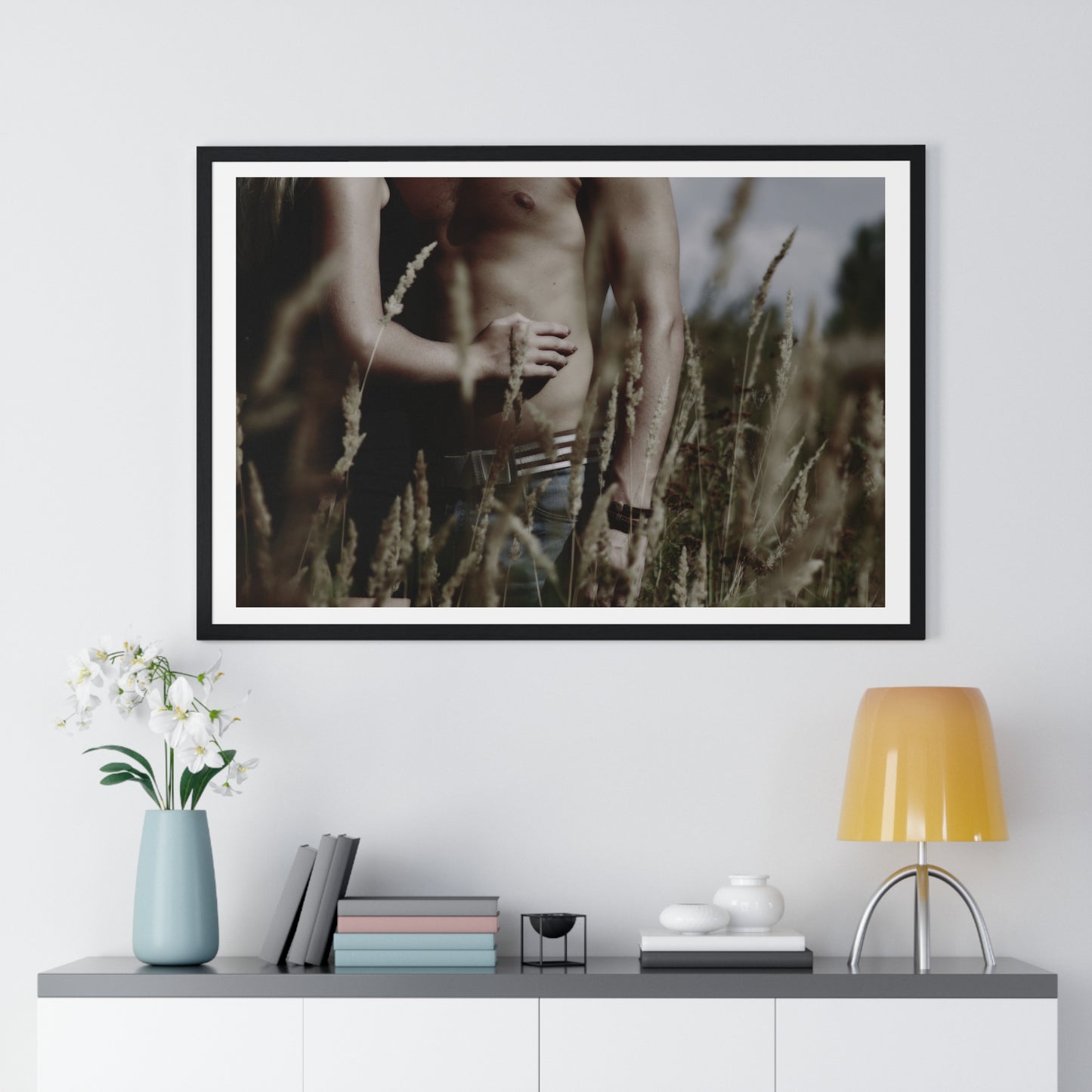 Shirtless Man with Woman, Photographer Unknown, from the Original, Framed Print