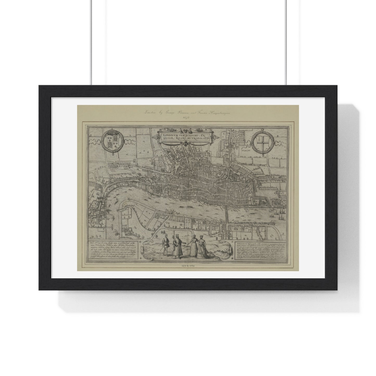 Tudor Antique Map of London (1572) 'Londinum Feracissimi Angliae Regni Metropolis' from the Original, Framed Print