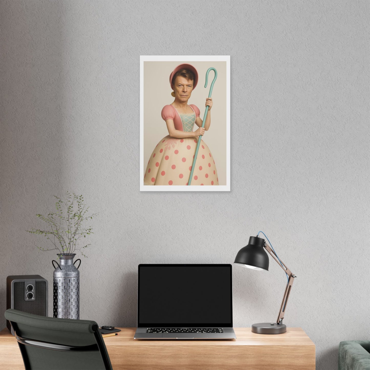 Little Bowie Peep, Absurdist Art 'Designed by AI' Satin Canvas Print
