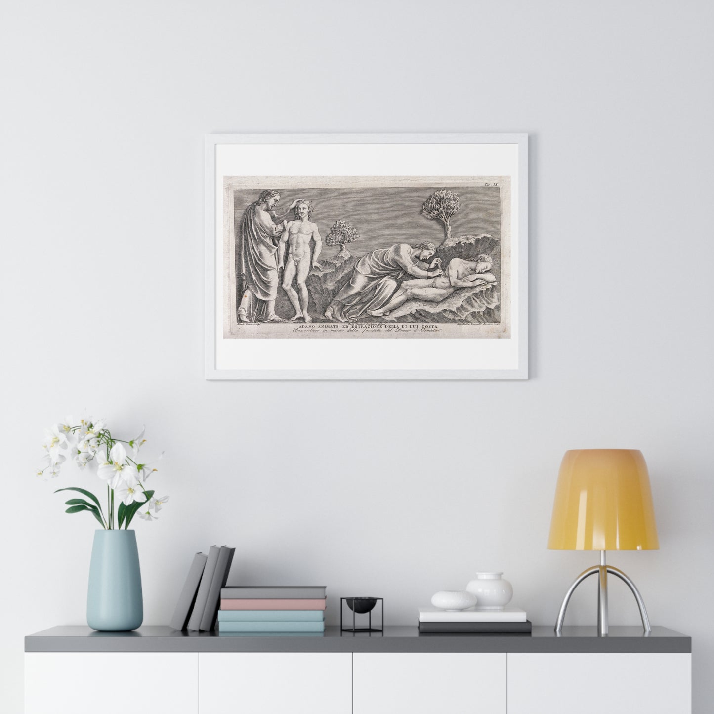 God Animates Adam and Operates on his Rib, Etching by Giovanni Leonetti after Carlo Cencioni after Nicola Pisano, Framed Print