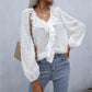 Ruffled Fringed Feather Long-Sleeve Blouse