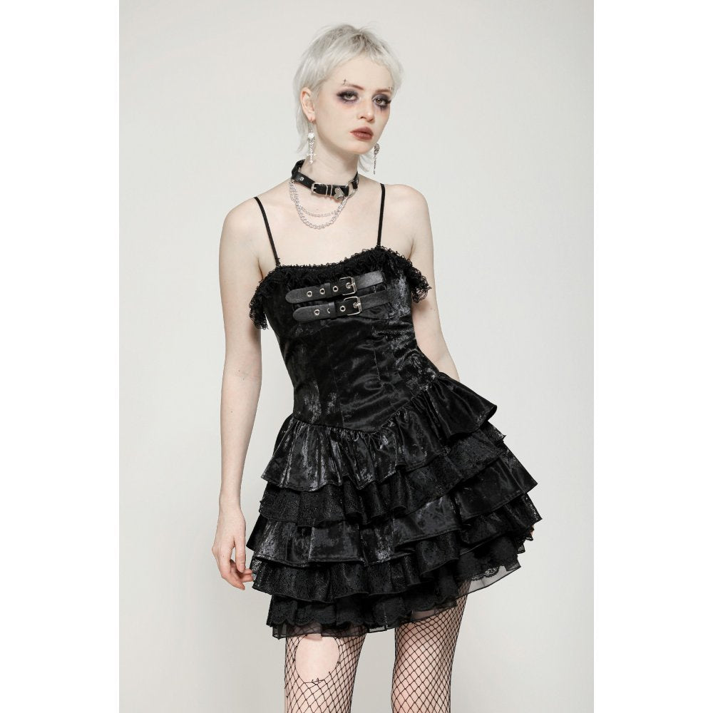 Dark in Love Harriet Punk Shiny Faux Leather Layered Dress