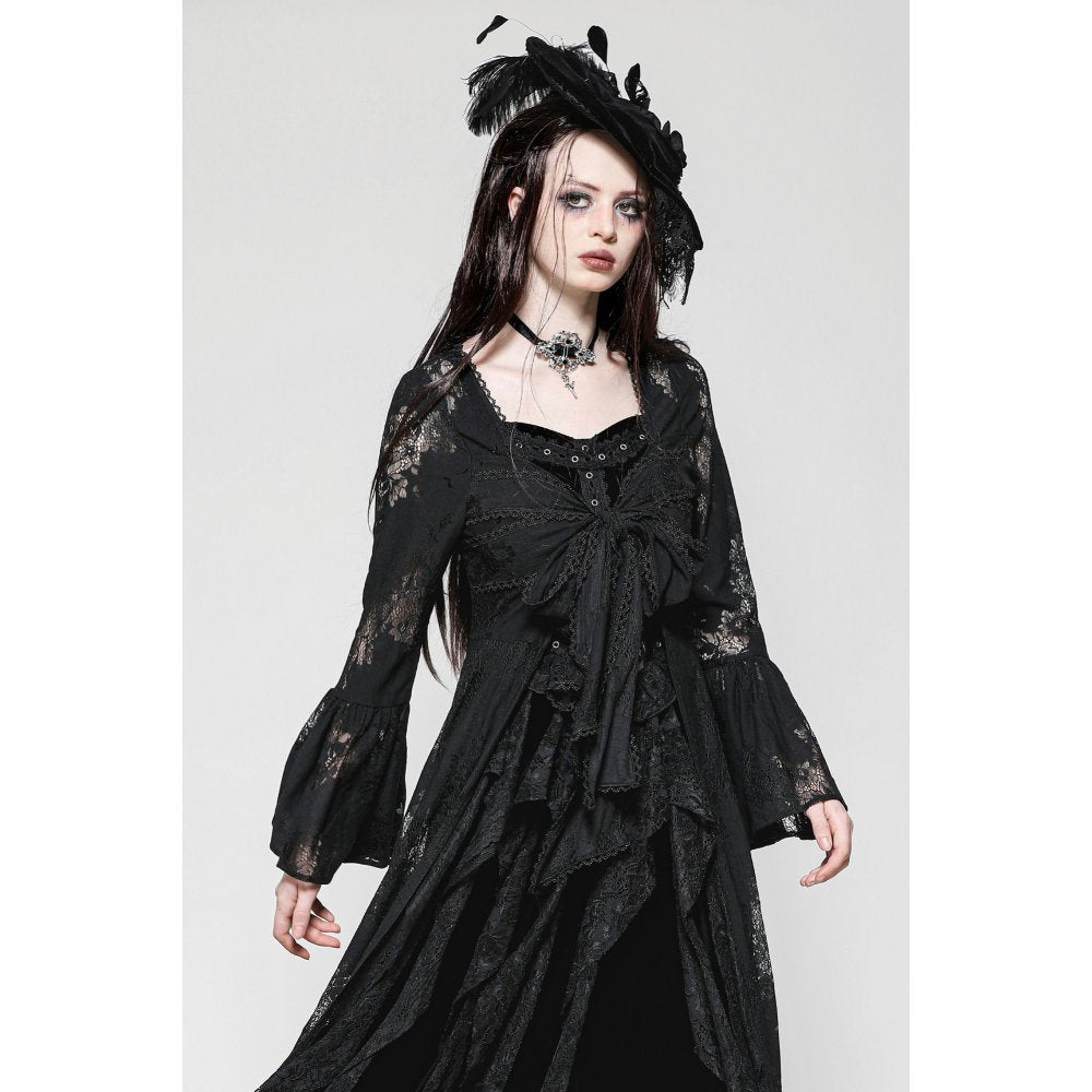 Dark in Love Emersyn Elegant Gothic Lace-Trimmed Long Robe