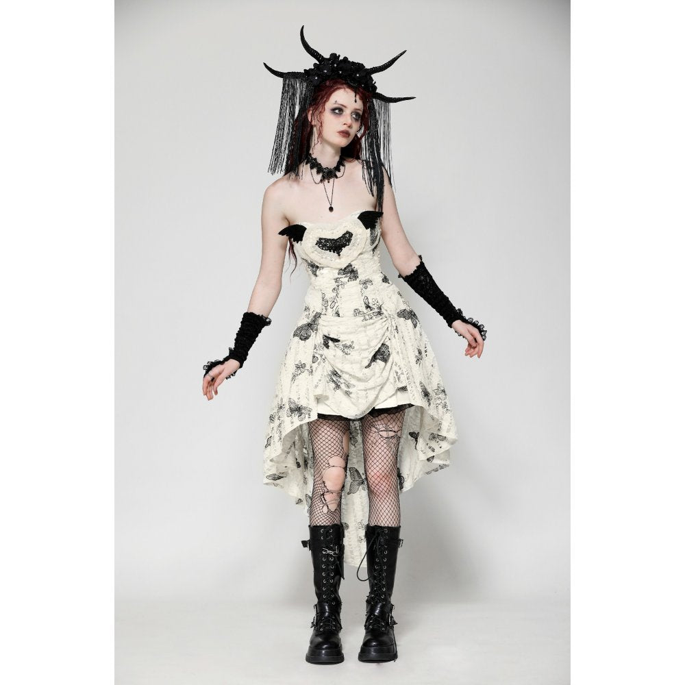 Dark in Love Zosia Punk Gothic Butterfly Embroidered Lace Dress in Beige