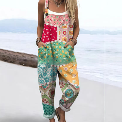 'Flower Power' Women's Casual Suspender Trousers