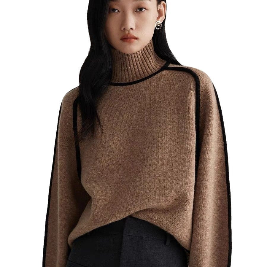 Half-Turtleneck Colour Contrast Women's Fashion Sweater