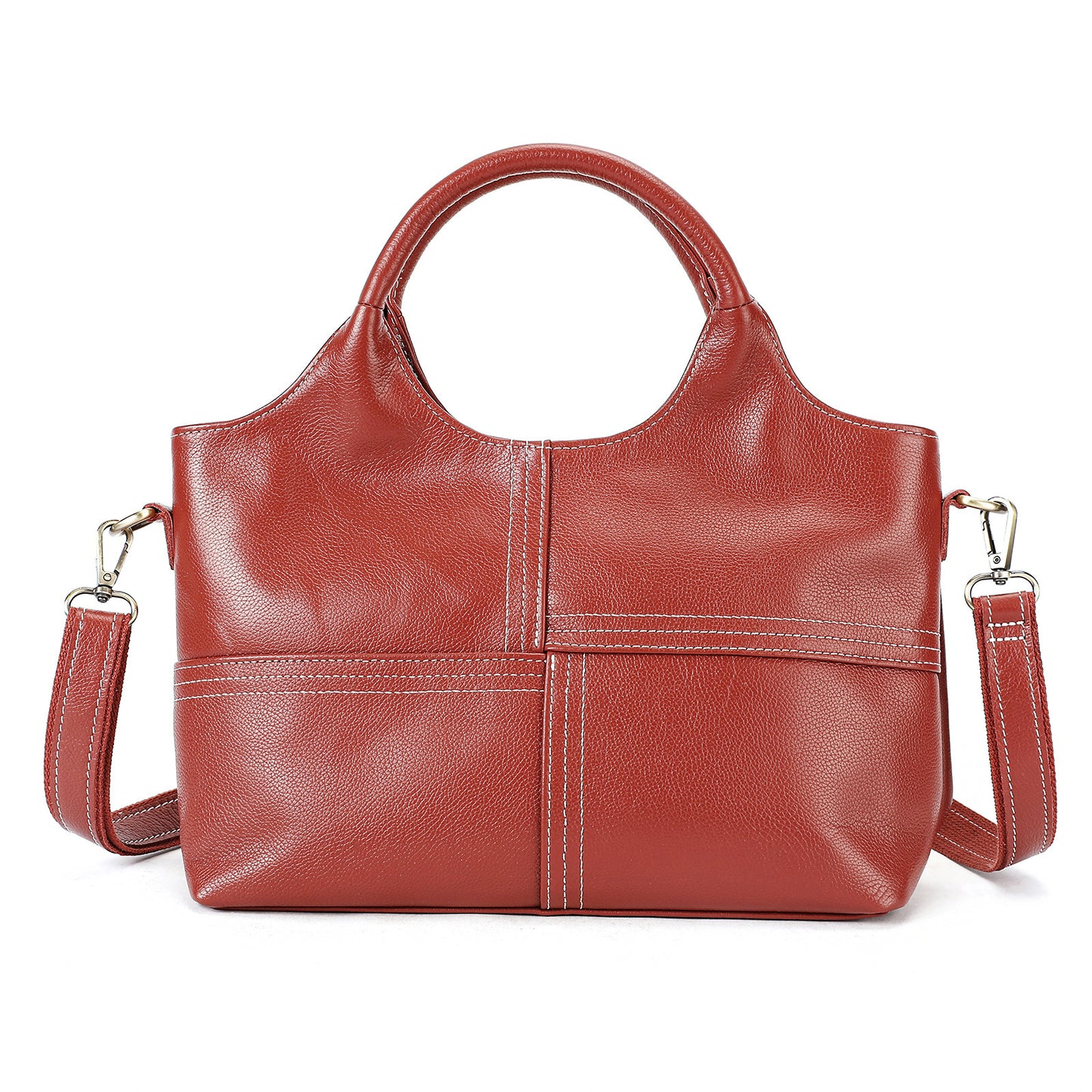 Vireous First Layer Cowhide Handbag, Real Leather Medium-Capacity Crossbody Bag