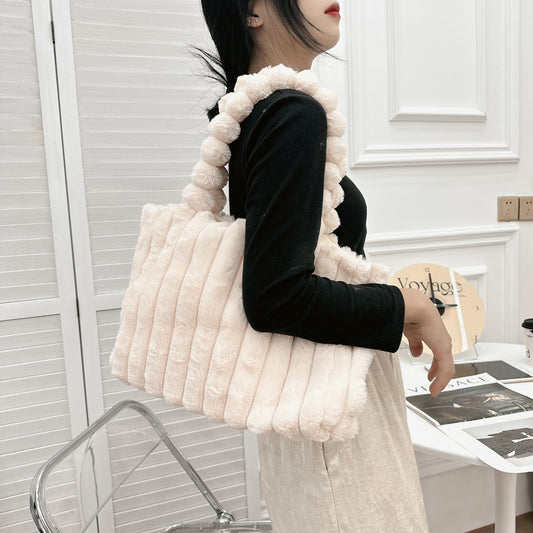 Vireous Block Colour All-Matching Fur Handbag