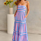 Vireous Summer Fresh Striped Print Suspender Long Dress, with Pockets