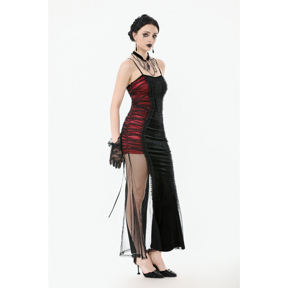 Dark in Love Lilith Red and Black Mesh Panel Goth Gown