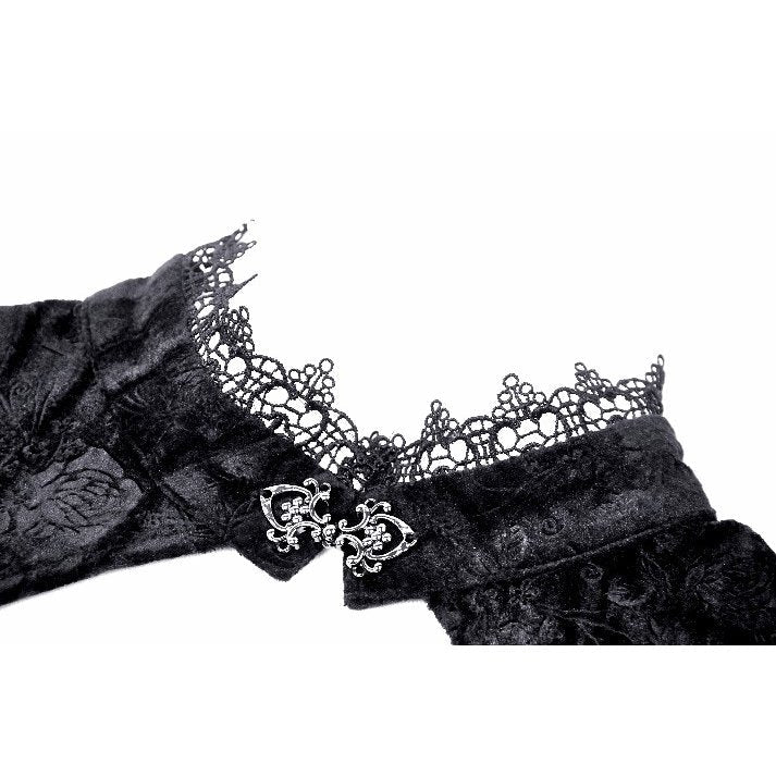 Dark in Love Fleur Gothic Rose-Embossed Velvet Long-Sleeve Top