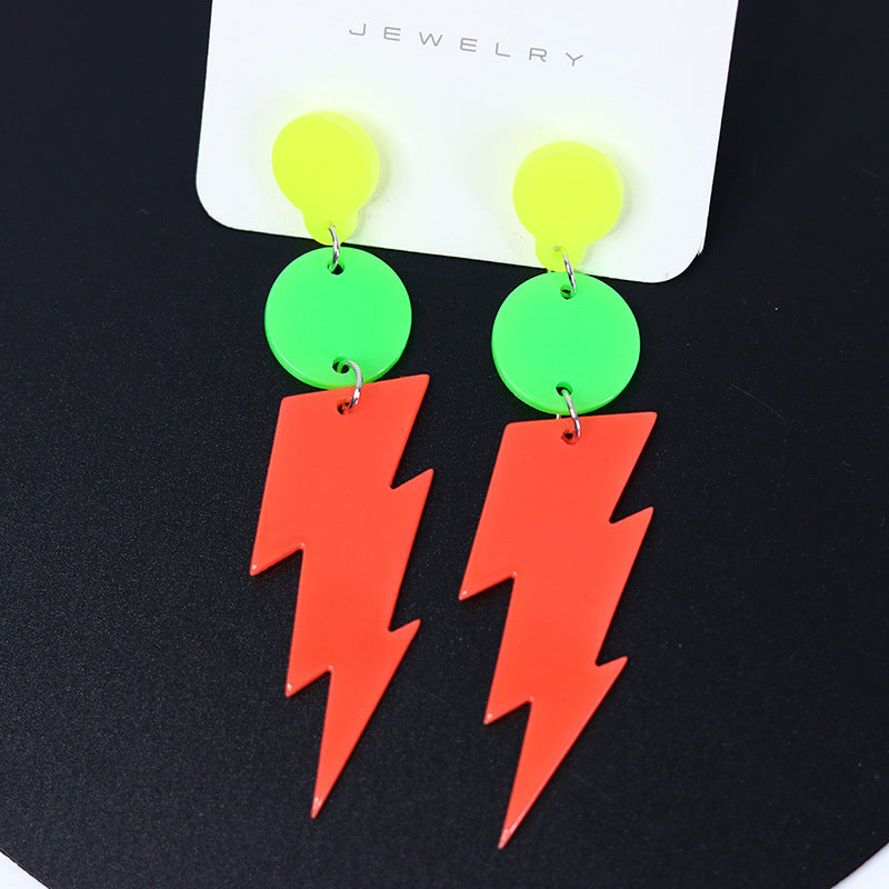 Fashion Colour-Contrast Lightning Strike Acrylic Earrings