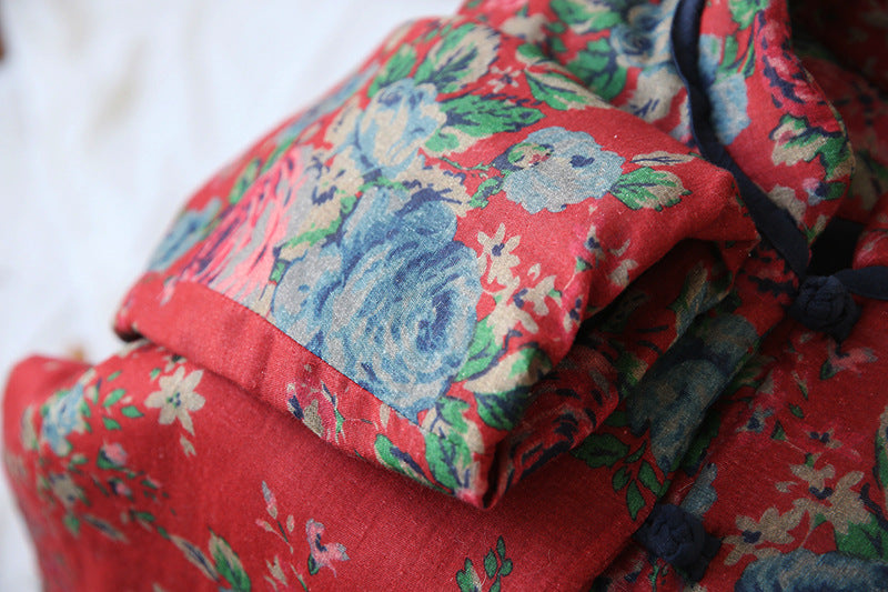Vireous Cotton and Linen Women's Floral Retro Art Padded Coat