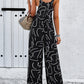 Vireous Fashion Print Women's Overalls Square-Neck Jumpsuit with Pockets