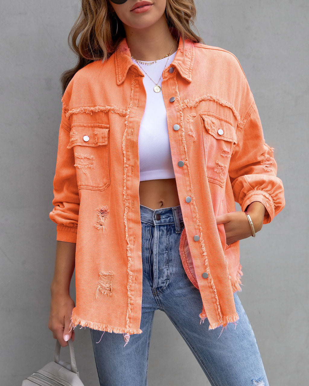 Vireous Women's Ripped Shirt Jacket Pastel Colours