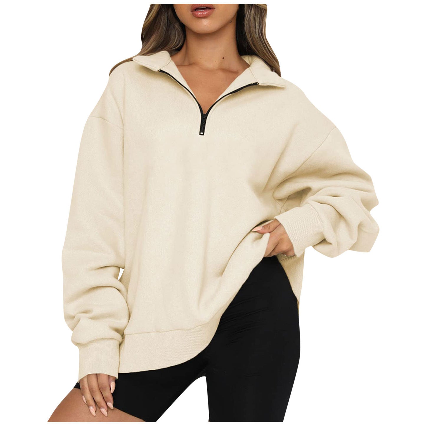 Vireous Turndown Collar Women's Sweatshirt Many Block Colours