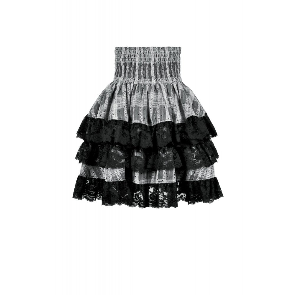 Dark in Love Hexa Layered Tartan Skirt in Black