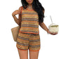Women's Summer Stripe Ripple-Textured Knitted Vest and Shorts Set