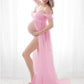 Vireous Women's Long Chiffon Maternity Gown