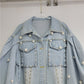 Vireous Fashion Pearl Encrusted Women's Denim Coat