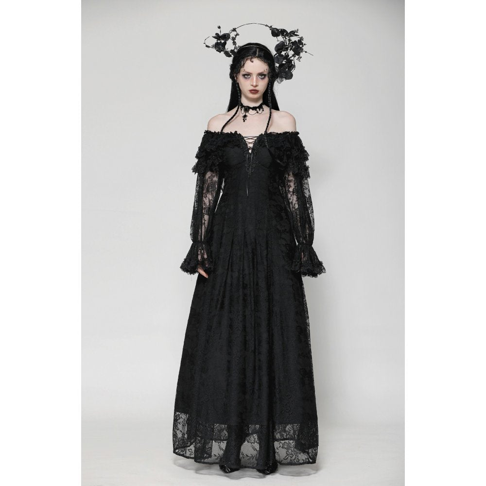 Dark in Love Cosette Elegant Gothic Off-Shoulder Ruffle Maxi Dress