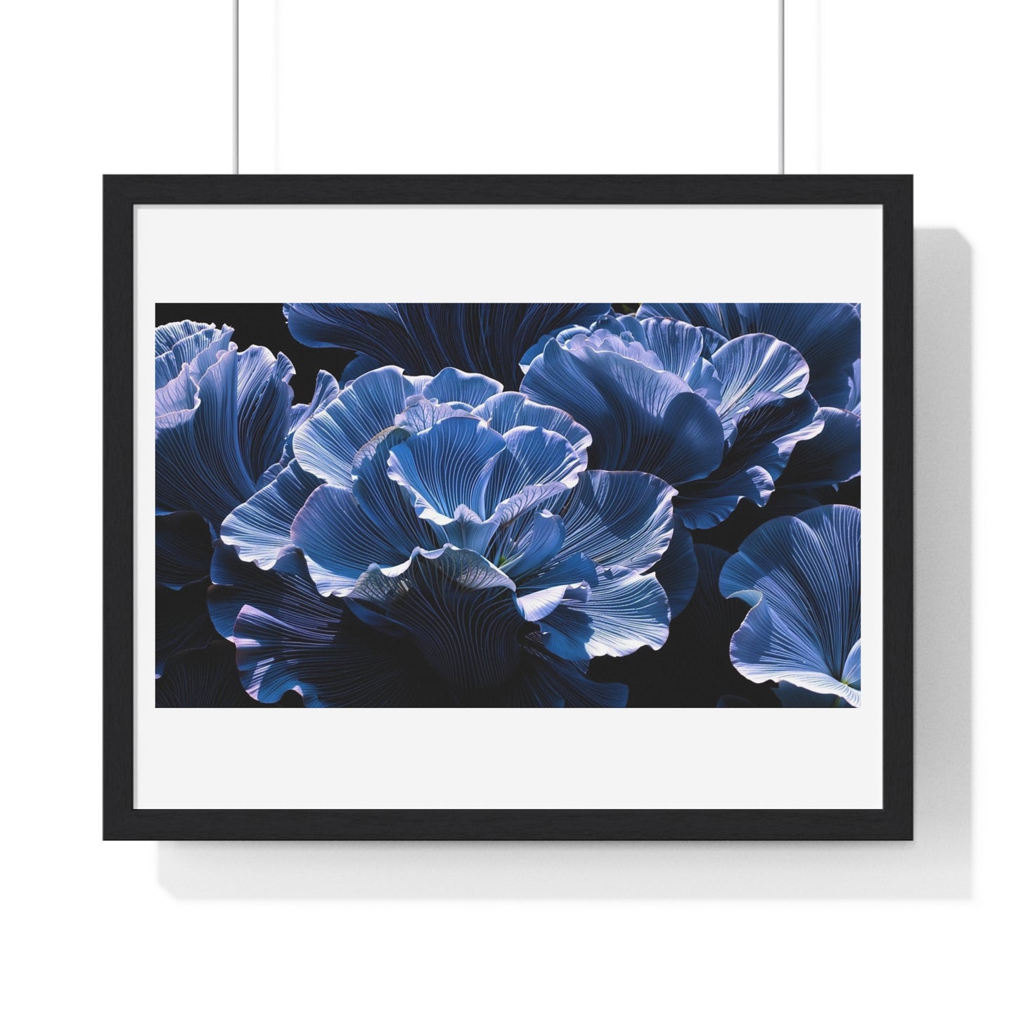 Iris Petals, Blue Vibrant Art 'Designed by AI' Framed Print